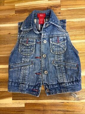 Washed Blue Denim Vest with Red Stitching